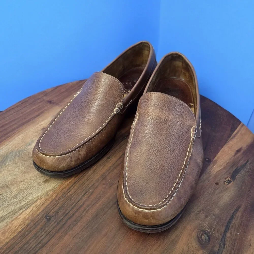 G.H. Bass Abner Moc-Toe Loafers Men's 9M Brown Pebbled Leather Classic Slip-On